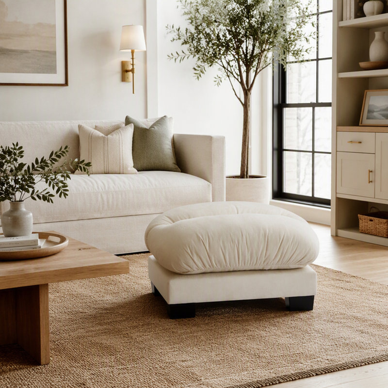 Canapé ottoman ergonomique en chenille avec design modulaire pour un confort et un style ultimes, Beige