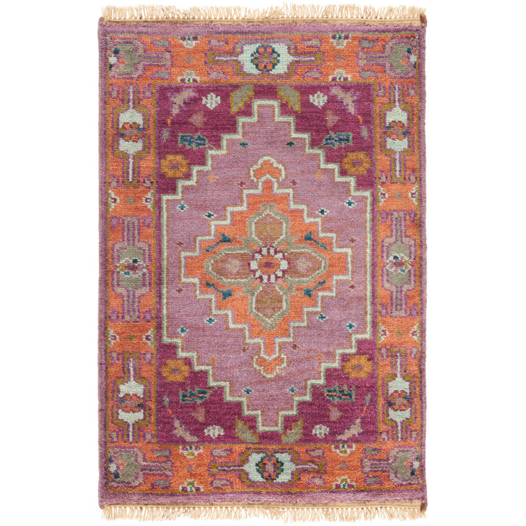 Tapis en laine noué à la main prune / orange / rose Zeus