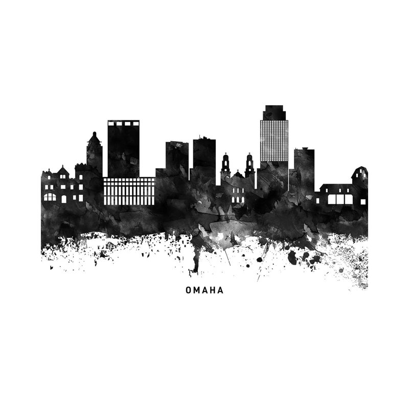 Omaha Skyline Black & White - Wrapped Canvas Print, 20.32 cm H x 30.48 cm W