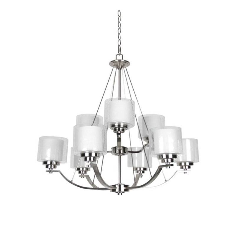 Lustre classique 9 lumières à abat-jour Sophina, Nickel brillant satiné