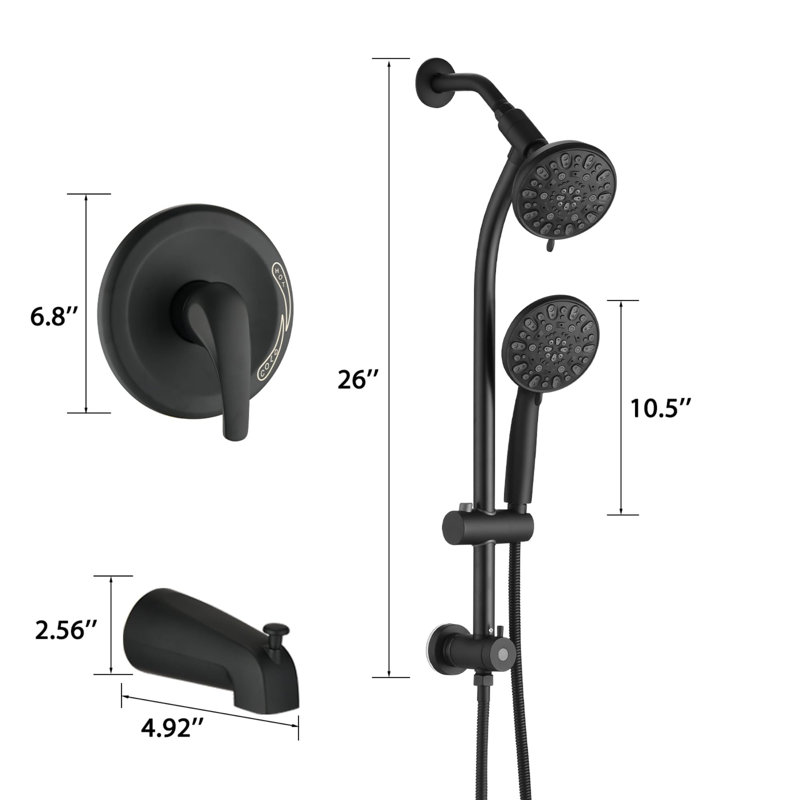 Wall Mounted Tub Shower System With Hand Shower Single Handle Shower Faucet Set Modern Stainless Steel Shower Trim Kit With Slide Bar
