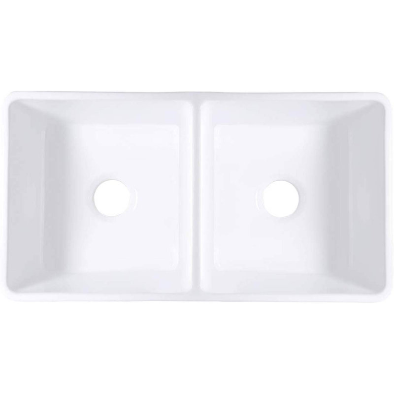 Évier de cuisine à double cuve campagne l 33" x l 18" avec filtre à panier en argile réfractaire