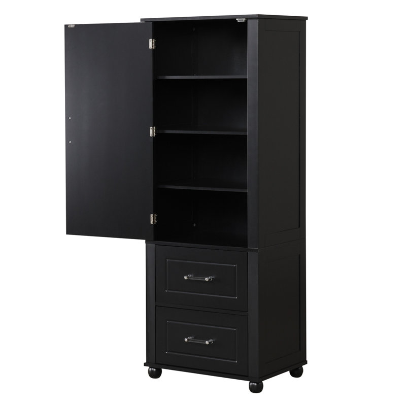 Tall Bathroom Storage Cabinet With Two Drawers And Adjustable Shelf, Freestanding MDF Board Design For Enhanced Organization