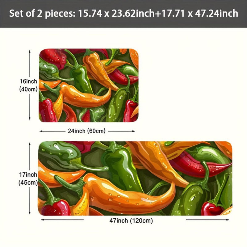 Ensemble de 2 tapis de cuisine piment coloré pour salle à manger, vert, rouge, orange