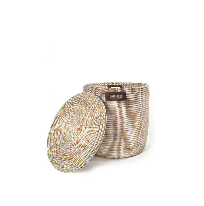 Panier Dou Boho, Panier blanc avec cuir de couleur brune