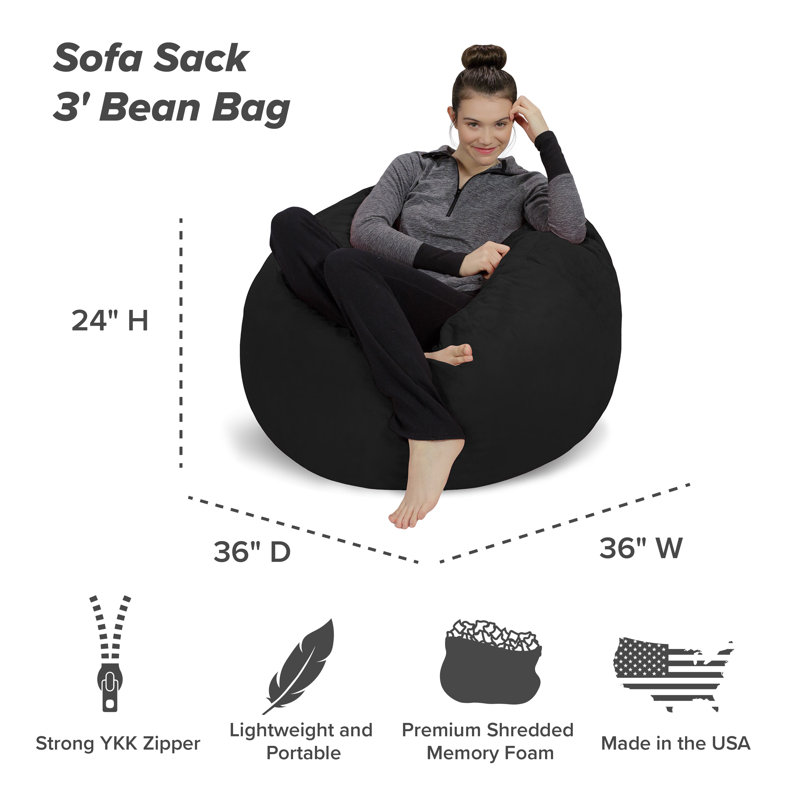 Bean Bag Chair - Shredded Foam Filled Round Pouf Chair - Plush, Ultra Soft Memory Foam Filled Bean Bag Chair with Microsuede Cover - Stuffed Foam Filled Furniture and Accessories for Dorm Room