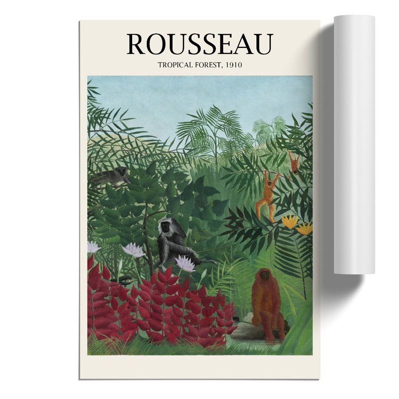 Tropical Forest With Monkeys by Henri Rousseau - No Frame Painting, 42cm H x 30cm W x 0.1cm D