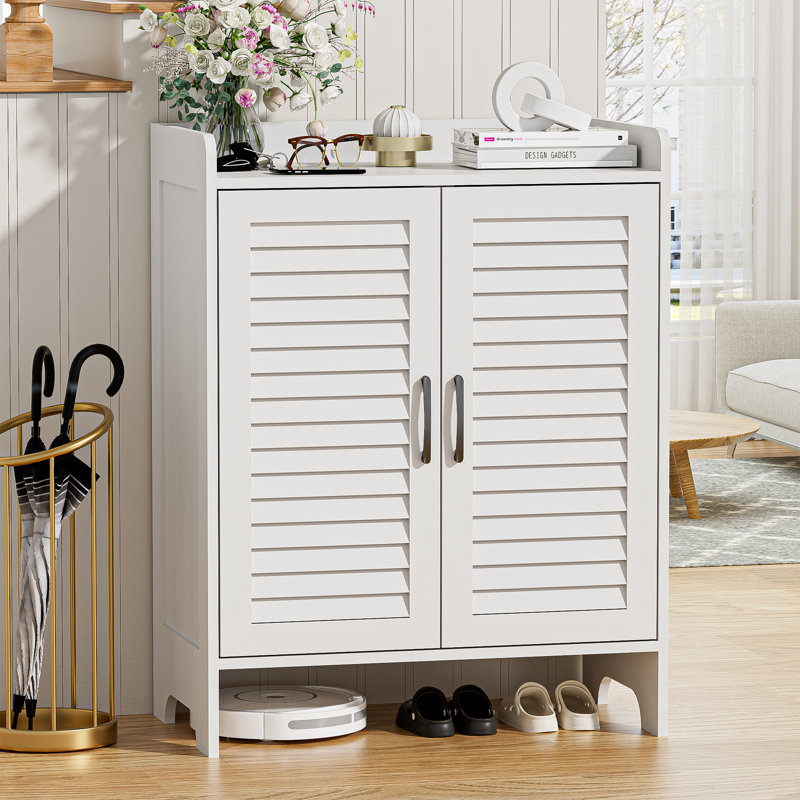Shoe Cabinet With Breathable Door, Farmhouse Large 4-tier Shoe Storage Cabinet With Adjustable Shelves, Shoes Rack Organizer Cabinet For Entryway, Foyer, Closet