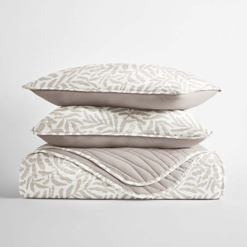 Taupe Twin Reversible Microfiber Quilt Set with Standard Sham