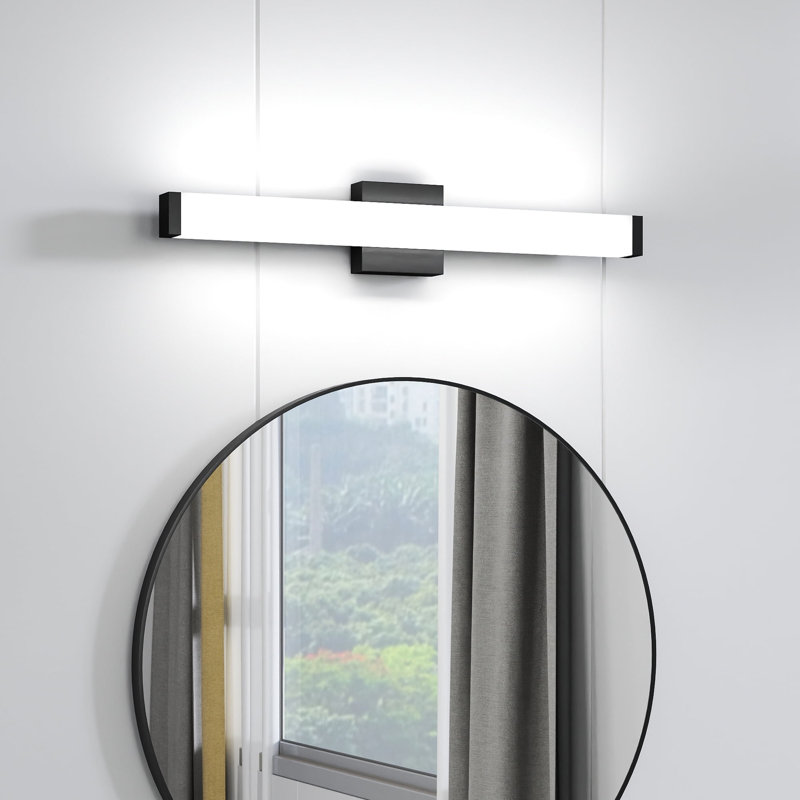 Applique murale pour salle de bain moderne à DEL, 14 W, Noir mat, H 2,8 po x l 24,8 po x P 4,3 po
