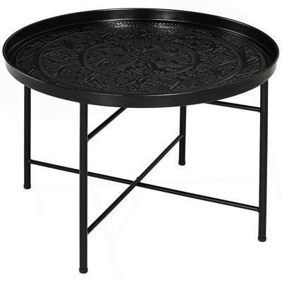 24" Round Coffee Table With Hammered Tray Top, Vintage Metal Center Table For Living Room, Bedroom, Side Table, by Mercer41