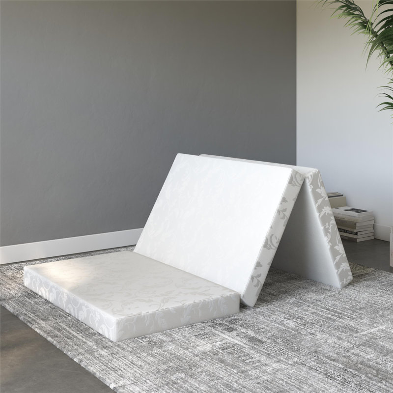 Twin White Floral 4-Inch Tri-Fold Innerspring Mattress