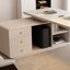 Bureau rectangulaire en pierre blanche et bois manufacturé avec tiroirs-523675103-523675089