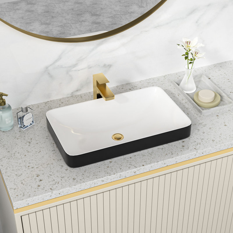 Lavabo de salle de bain rectangulaire encastré 19 po x l 12 po, Blanc/Noir