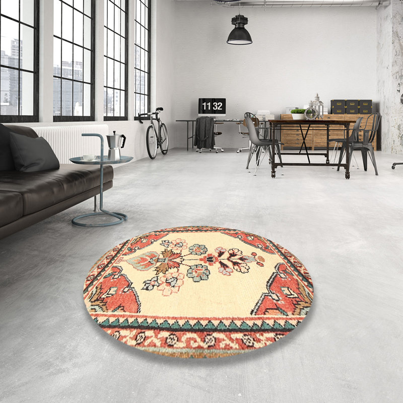 Rouge floral Rami/beige/brun Tapis décoratif, Rond 8 pi