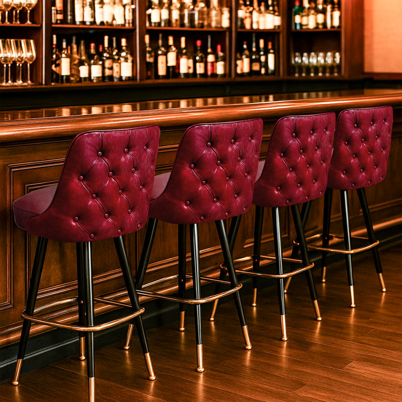 Outer Tufted Swivel Bar Stool, Red