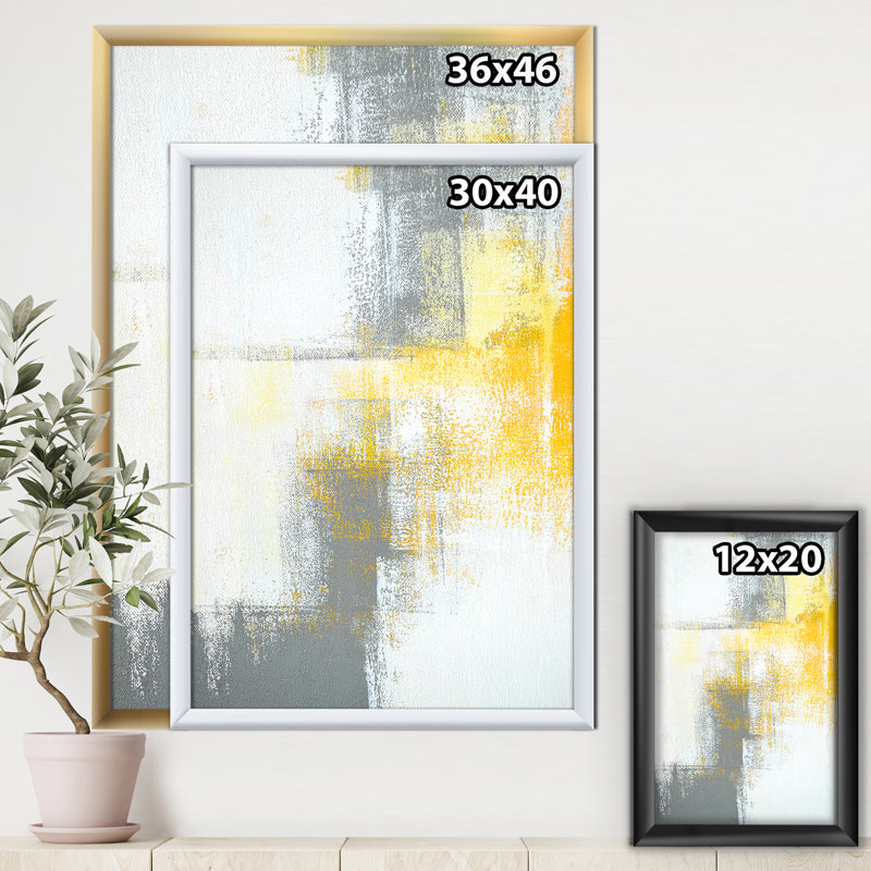 «Gray and Yellow Blue Abstract», reproduction d'art sur toile, H 46 po x l 36 po x P 1,5 po, Cadre flottant noir