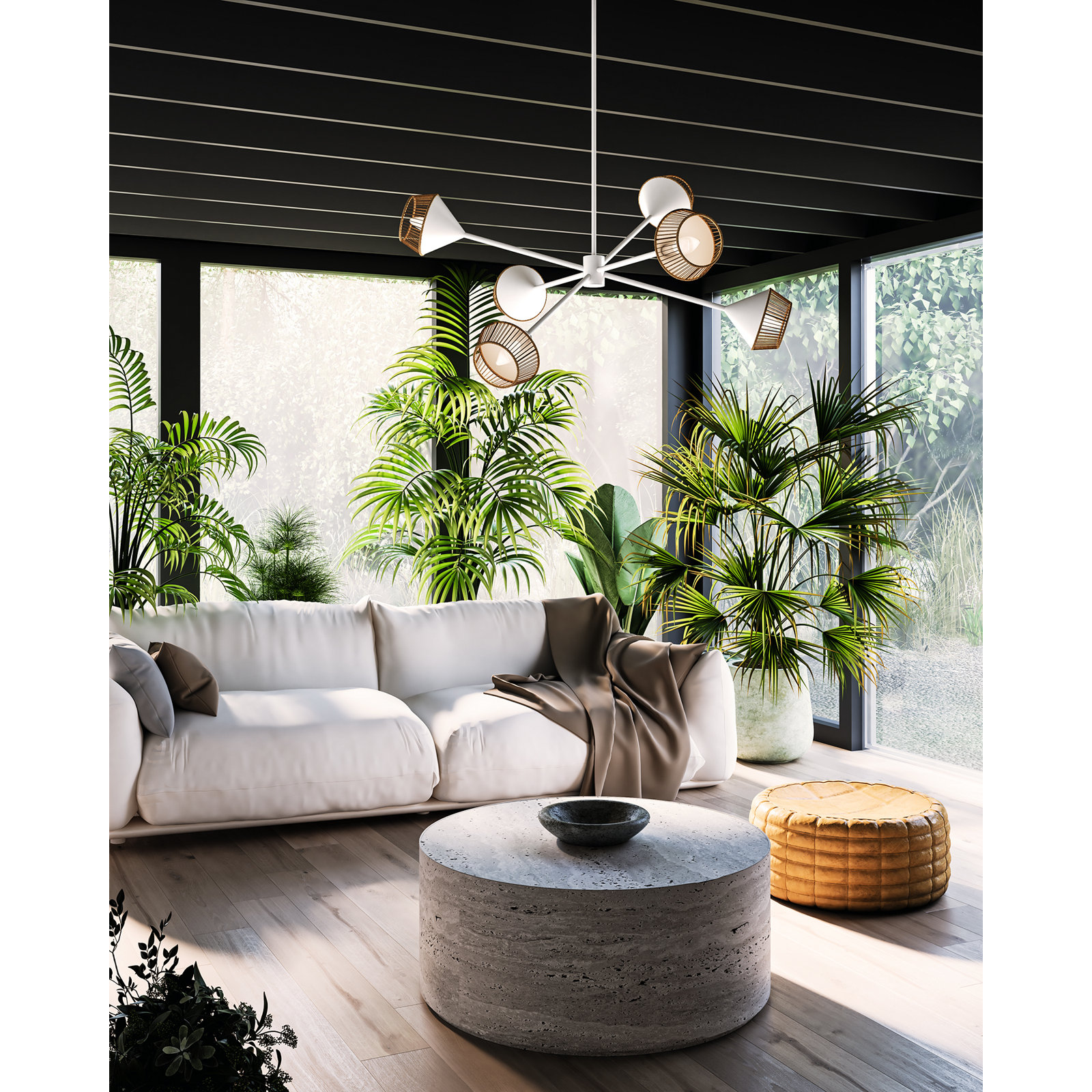 Keaz 6 - Light Metal Sputnik Chandelier, Matte White