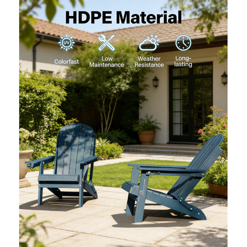 All Weather Outdoor Folding Adirondack Chair, Adjustable Backrest Adirondack Chair With Cup Holder For Lawn And Garden Pool