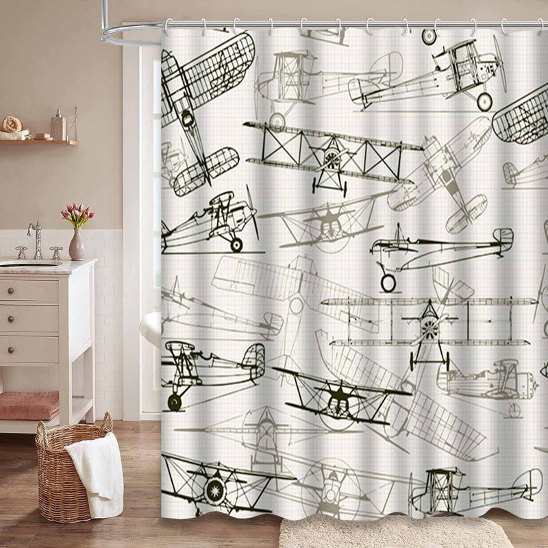 Rideau de douche imperméable avec 12 crochets AeroV rétro, L 72 po x l 78 po