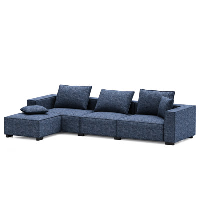 Kerens Luxe Modular Sectional Sofa Set - Modern L-Shaped Couch with Ottoman, Linen-Like Fabric in Green/Blue -  Latitude RunÂ®, 1A5F7EA555594998A9CEDFE22DDDD32B