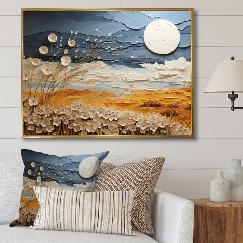 Nuage prairies collages VII - impression, H 30 po x l 40 po x P 1,5 po, Cadre flottant doré