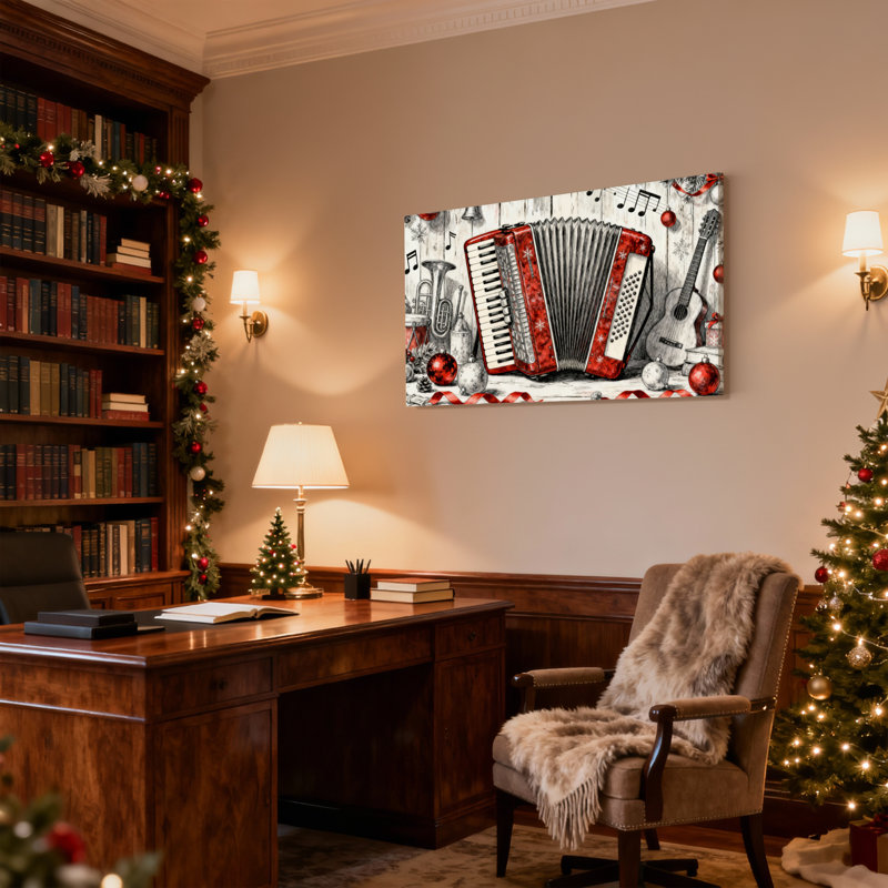 Ensemble de 3 reproductions d'art sur toile, "Christmas Christmas Instruments and Decorations", H 20 po x l 30 po