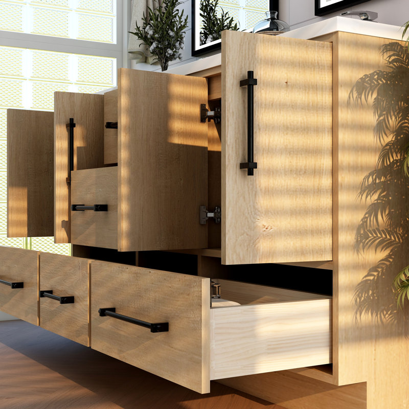 Victoria 58.9'' Double Bathroom Vanity with Acrylic Top, Oak