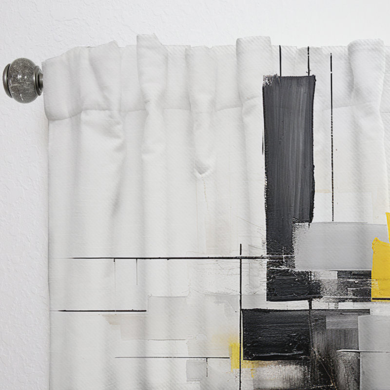 Cousteau Grey Yellow Minimalism Purity Of Form VI - Modern Velvet Curtain - Room Darkening - 1 Panel, 52" W x 84" L