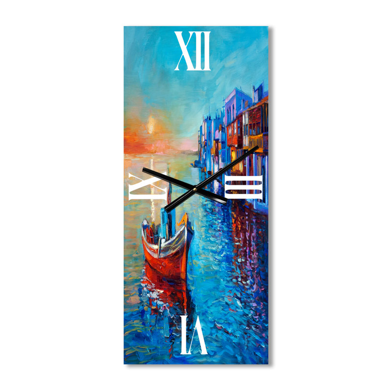 Bateaux, reposant sur l'eau près de la ville côtière I - Horloge murale nautique et côtière, Petit