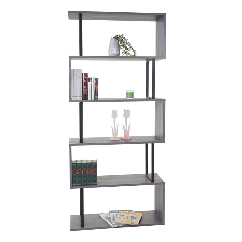 Groover 183cm H x 80cm W Iron Geometric Bookcase, Grey/Brown/Blue
