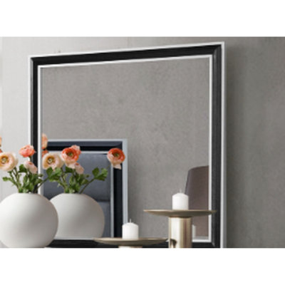 Grand miroir noir gris avec des accents argentés élégants Profondeur du miroir orné, fabrication en bois massif