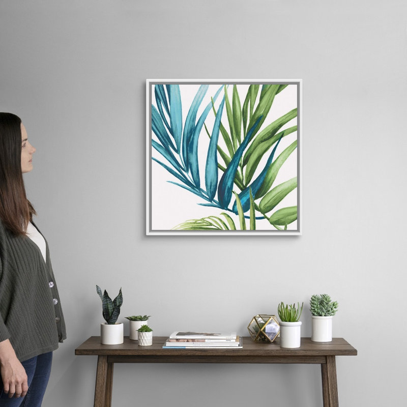 Reproduction d’art sur toile, "Palm Leaves IV" par Eva watts, H 26 po x l 26 po x P 1,75 po, Cadre blanc