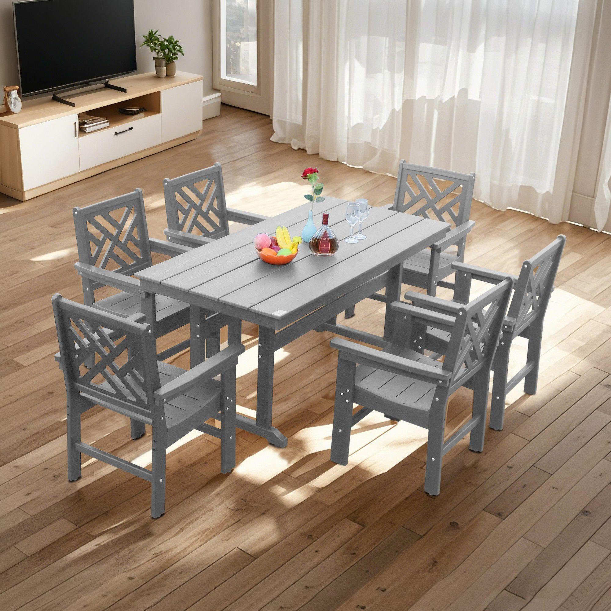 Red Barrel Studio 7 Piece HDPE Patio Outdoor Furniture Set for 6 ...