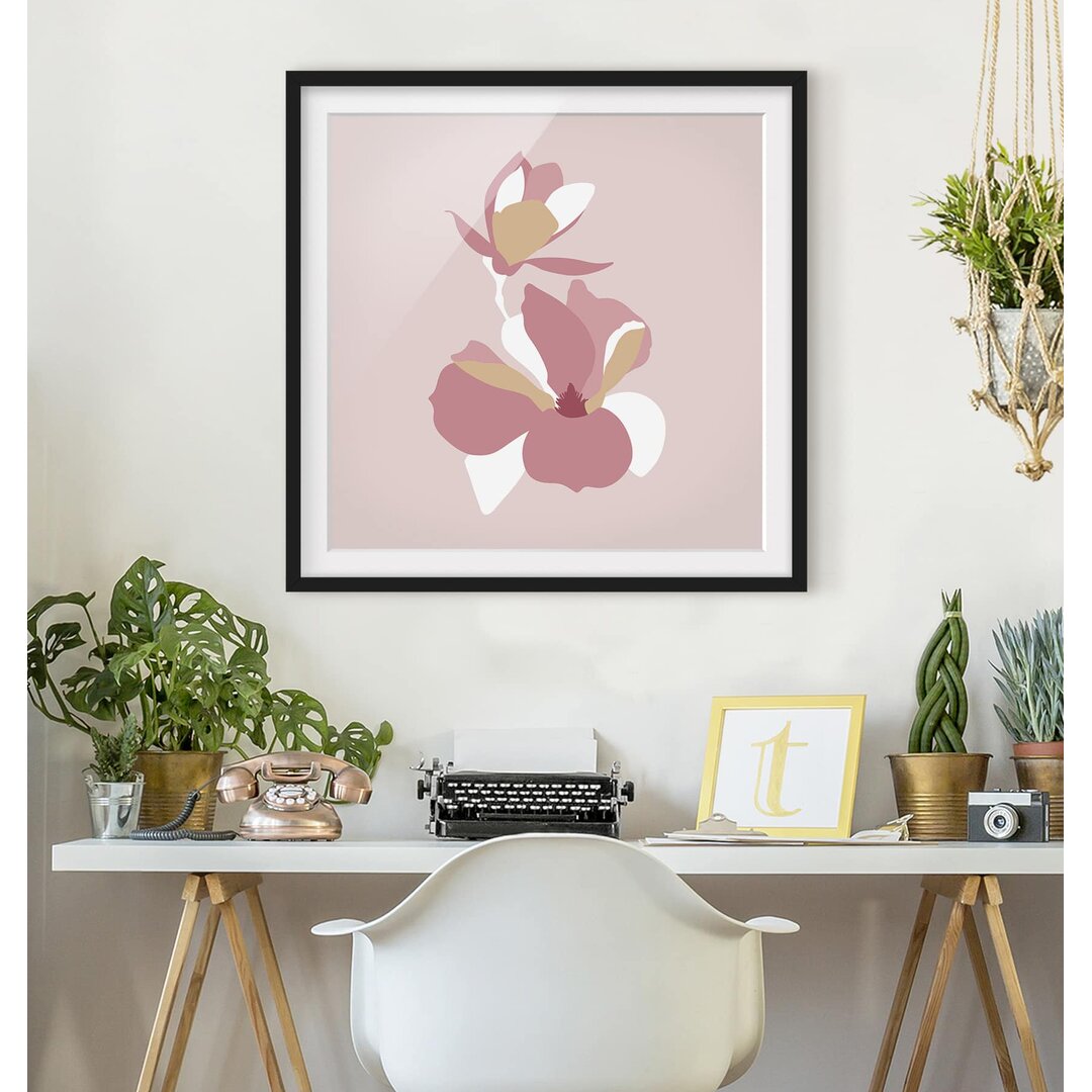 Gerahmtes Poster Line Art Flowers Pastel Pink