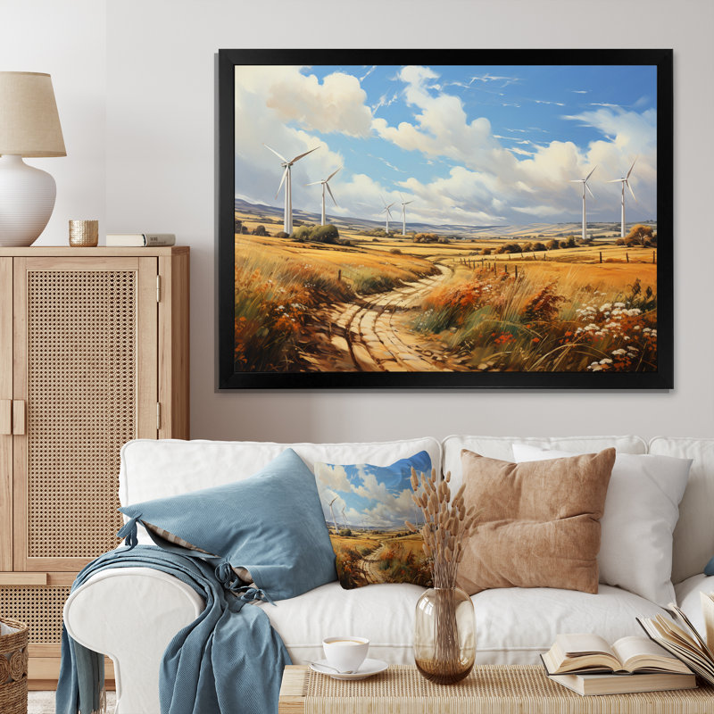 Wind Turbines Country Charm I, reproduction d'art sur toile, H 12 po x l 20 po x P 1 po, Cadre simple noir