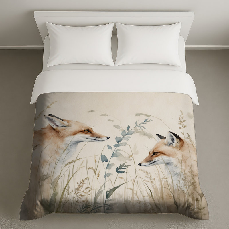 Renards dans l'herbe Housses de couette, Grand lit