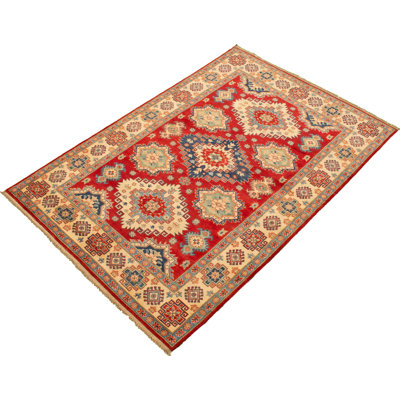 Tapis décoratif en laine rouge de conception unique 6 pi 4 po X 9 pi 1 po noué à la main New Age