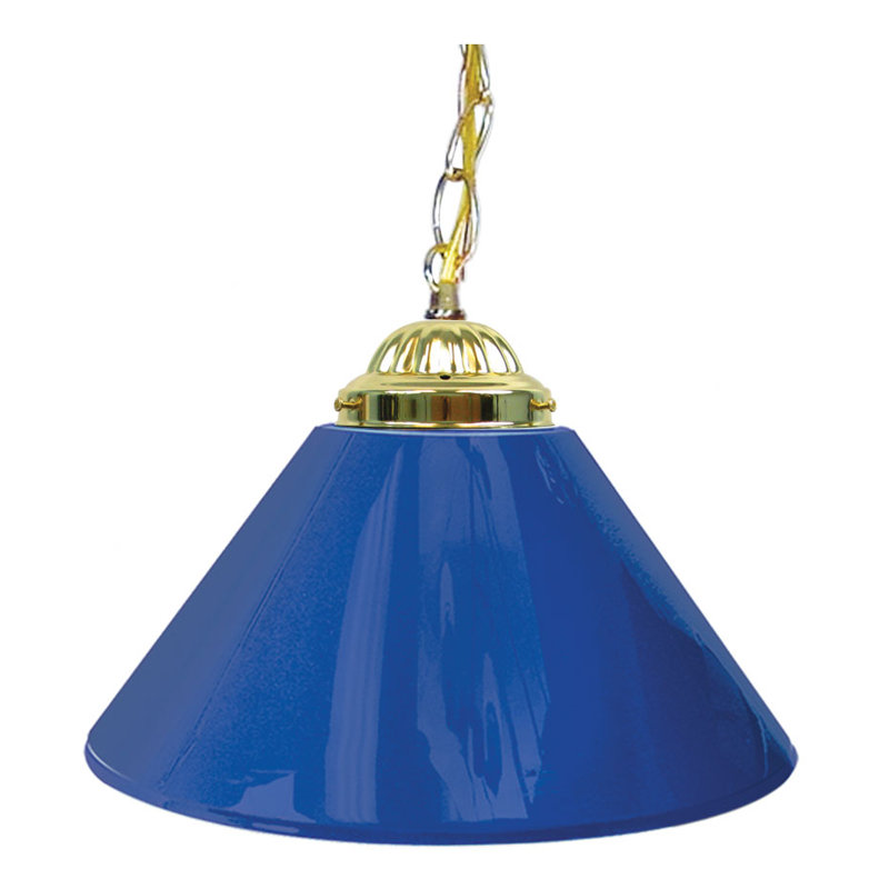 Luminaire suspendu conique 1 lumière Gamya, Bleu uni, Laiton