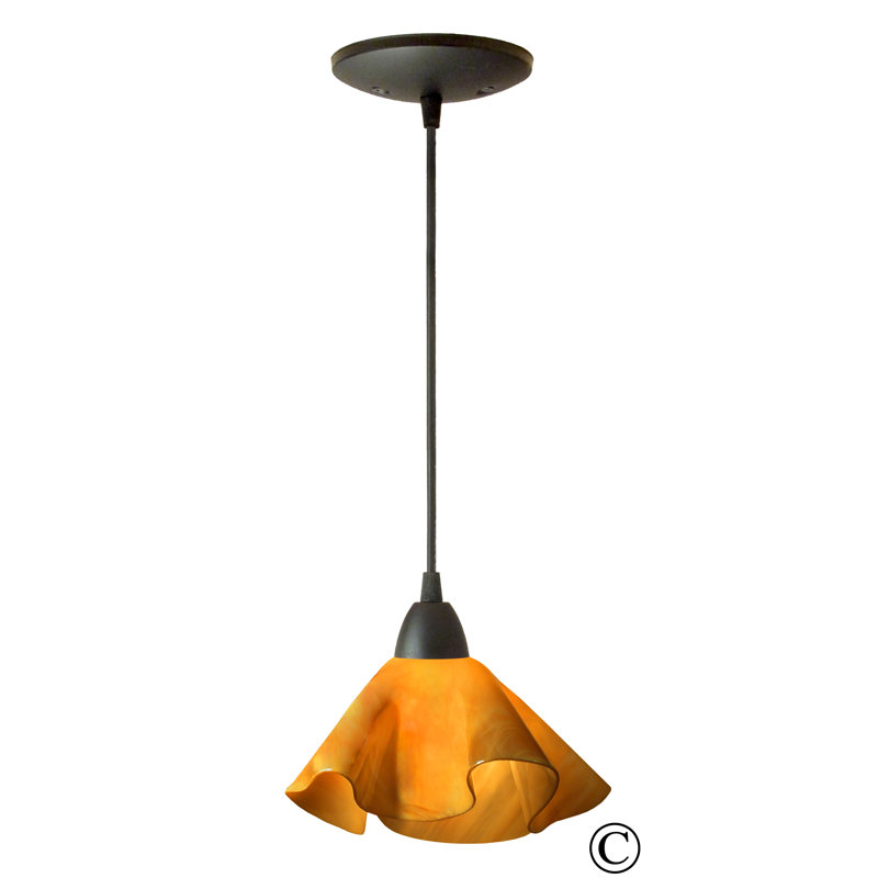 Dale Handcrafted Glass 1-Light Geometric Pendant, Large, Black, Lily - Yellow Amber