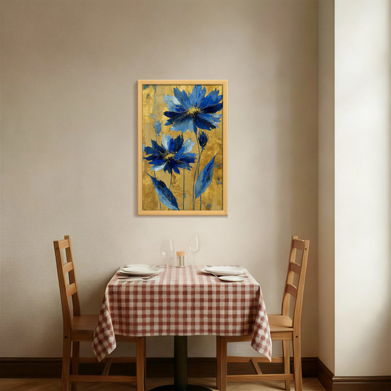Plantes et fleurs, fleurs bleues sur fond doré, reproduction d'art