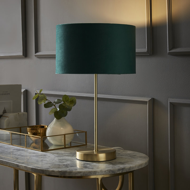 Dadiva Brushed Chrome Stem Table Lamp with Velvet Reni Shade, 38cm H x 17.5 cm W x 44.45cm D, Yes