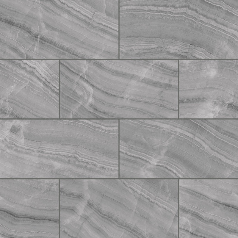 Gemma 12" x 24" Polished Porcelain Marble Look Wall & Floor Tile, Gray Onyx