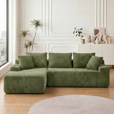 95 Inch L‑Shaped Modular Cloud Sectional Sofa with Chaise Lounge, Pillow‑Back Corduroy Boneless Couch, Spring & Foam Hybrid Filling for Living Room