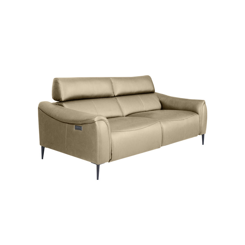 164 cm Genuine Leather Pillow Top Arm Reclining Sofa, Beige