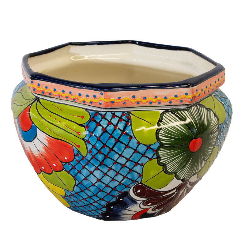 Desert Bloom Talavera Octangular Planter in Sky Blue