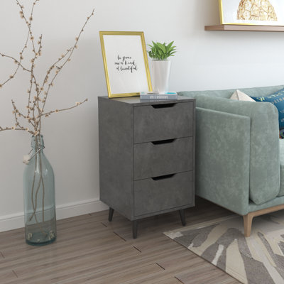 Modern Nightstand with 3 Drawers, Wooden Dresser with Metal Legs, Modern Bedroom Furniture, Bedside Table for Small Spaces, Storage End Side Table for Living Room, Dark Grey