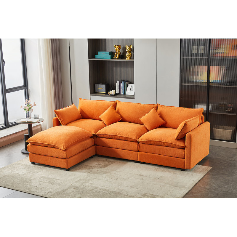 Canapé modulaire en L à 3 places pour le salon, la chambre à coucher et l’appartement, offrant flexibilité et confort, Orange