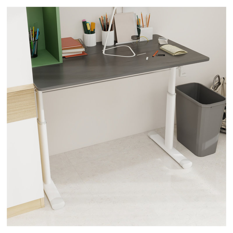 Bureau à hauteur réglable pour bureau à domicile - Bureau d'étude ergonomique à manivelle avec design compact de 60 cm x 100 cm, plateau gris et cadre blanc pour adultes et enfants