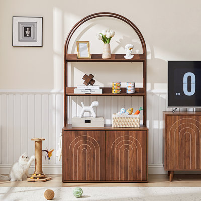 Enceinte de litière avec tablettes et portes, maisonnette pour chat avec rangement